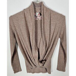Anthropologie Akemi +Kin Women's XS Tan Faux Wrap Sweater? Top LS Deep V Neck